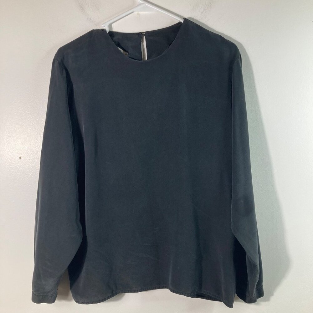 Womens Vintage Rafaella‎ Silk Blouse Long Sleeve Black 12 Silk Flaw